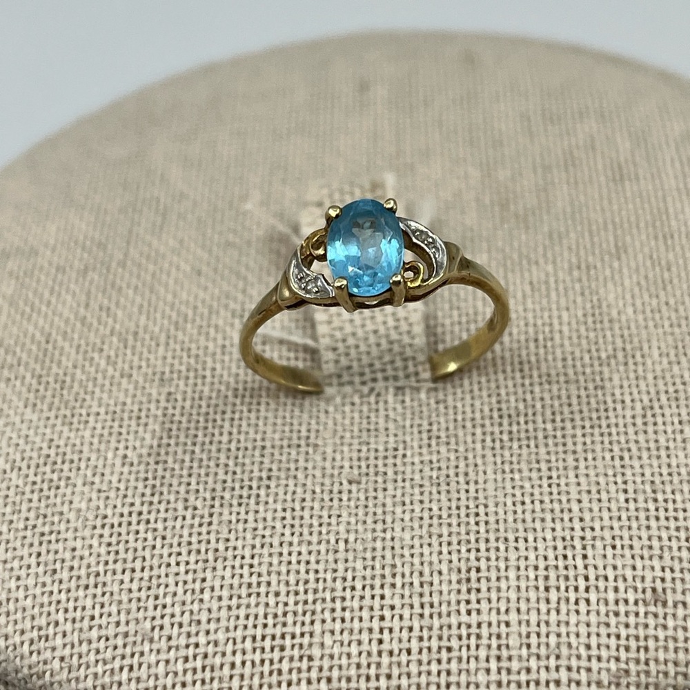Vintage 10K Gold Blue Topaz & Diamond Ring – JCM Signed, Size 6.75 - Picture 6 of 17